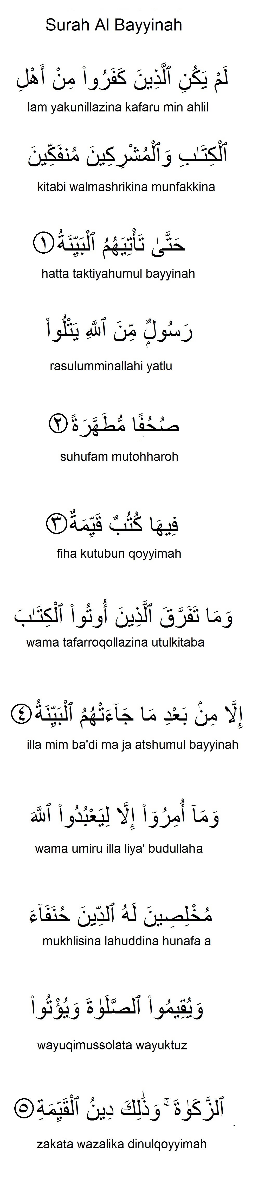 Surah Al Bayyinah Panduan Rumi Terjemahan Aku Muslim