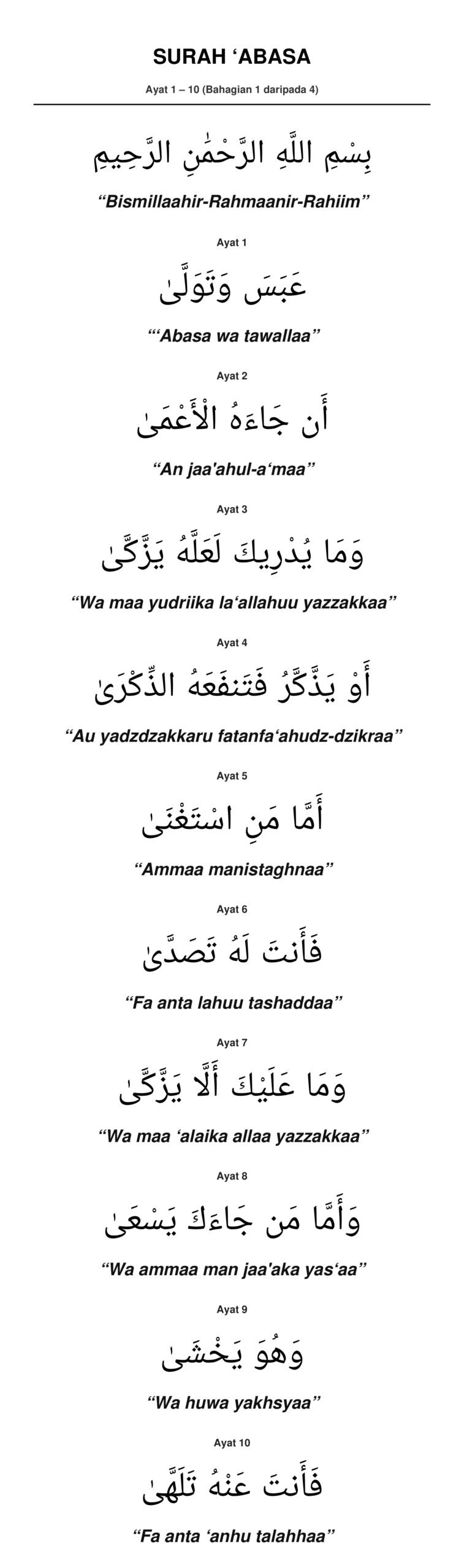 Panduan Rumi Surah 'Abasa Ayat 1 hingga 10