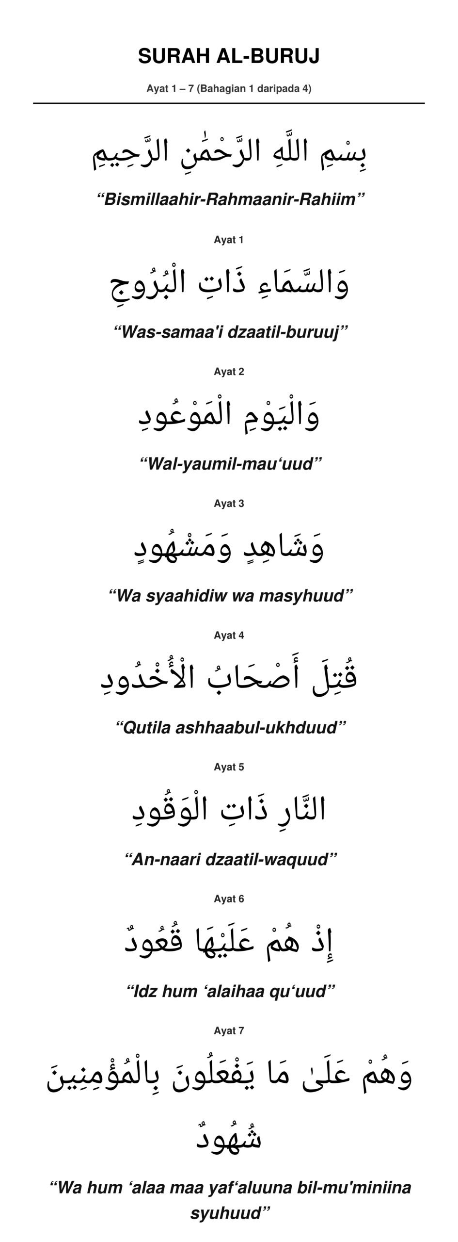 Panduan Rumi Surah Al-Buruj Ayat 1 hingga 7