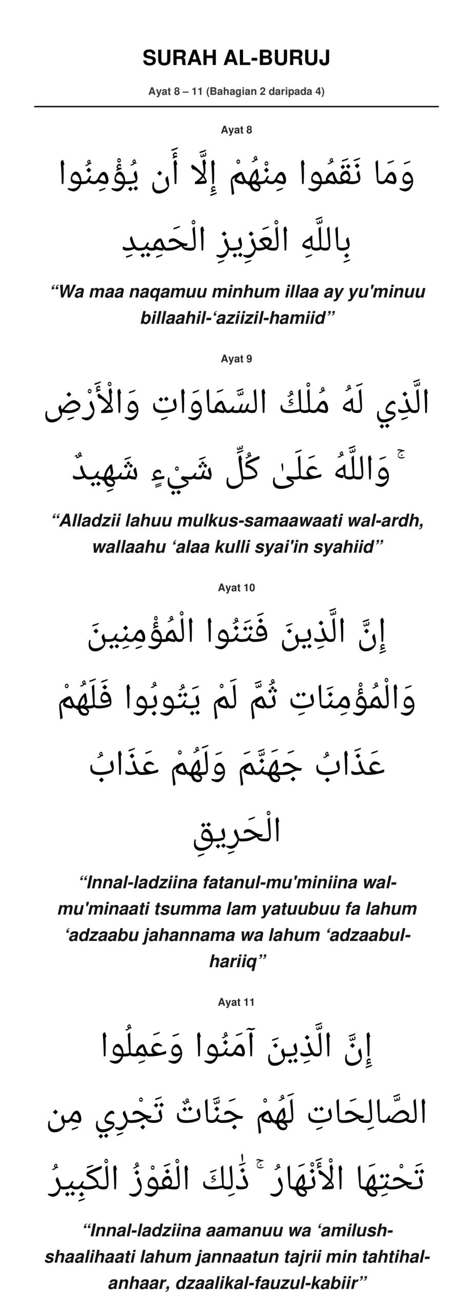 Panduan Rumi Surah Al-Buruj Ayat 8 hingga 11
