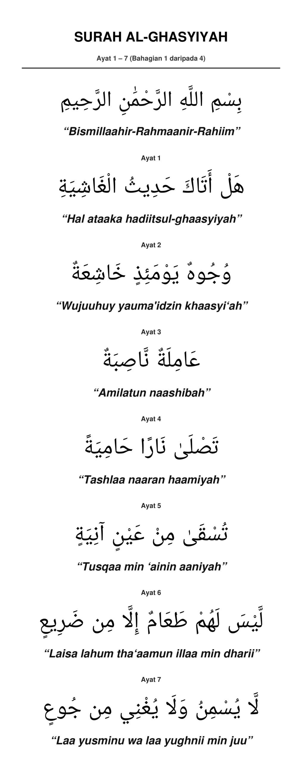Panduan Rumi Surah Al-Ghasyiyah Ayat 1 hingga 7