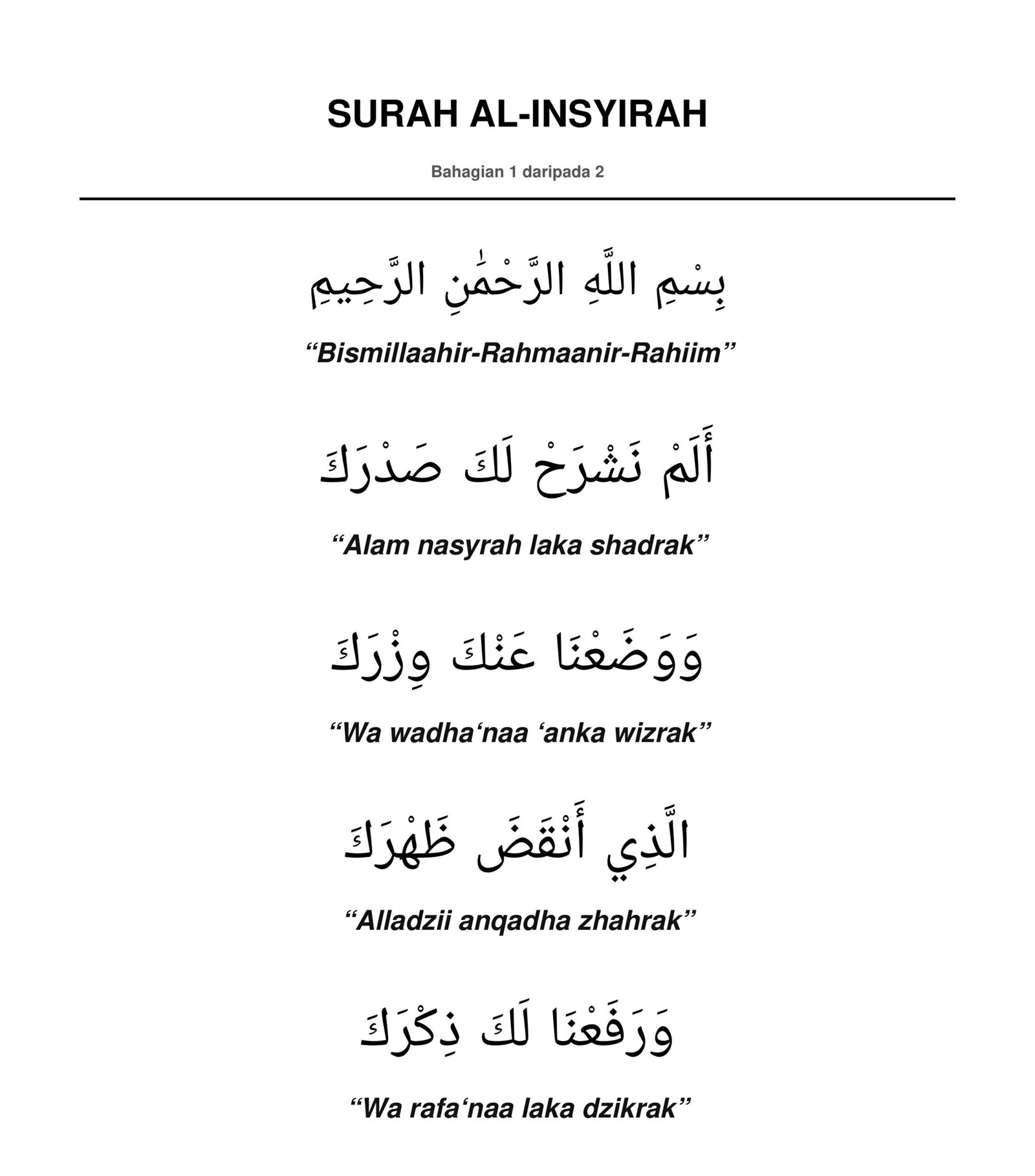 Panduan Bacaan Surah Al-Insyirah Rumi Bahagian 1