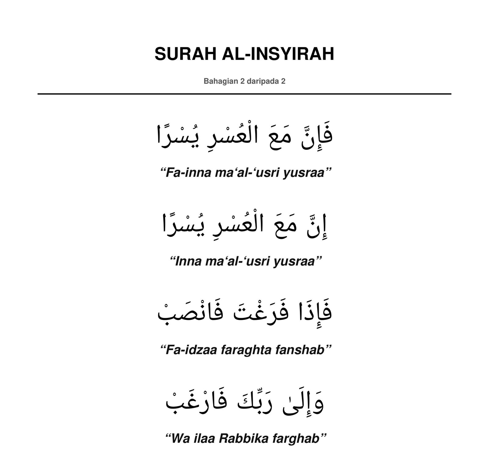 Panduan Bacaan Surah Al-Insyirah Rumi Bahagian 2