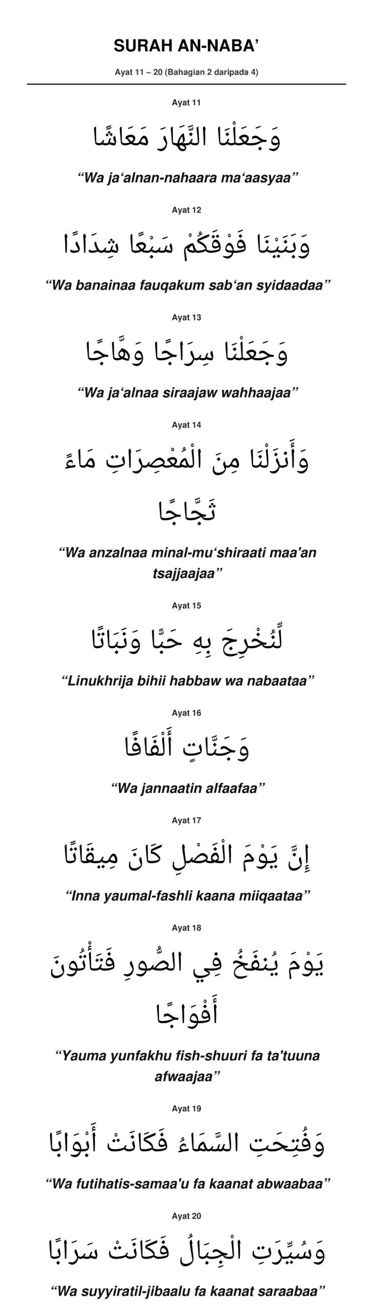 Panduan Rumi Surah An-Naba' Ayat 11 hingga 20