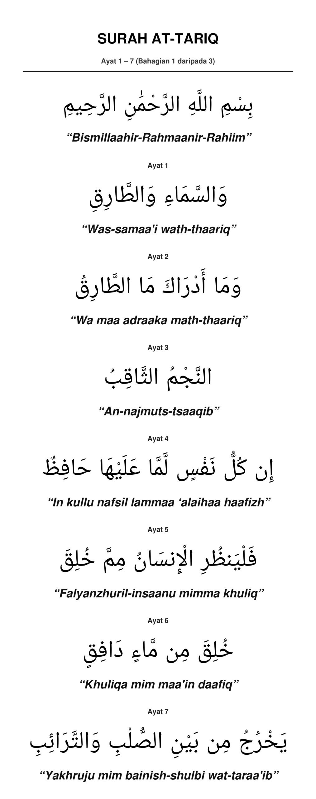 Panduan Rumi Surah At-Tariq Ayat 1 hingga 7